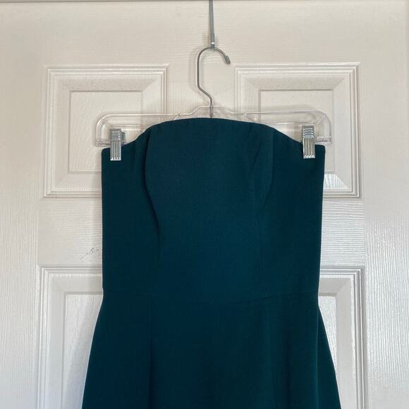 DRESS THE POPULATION Madison Strapless Fluted Midi Dress Slit Pine Size Small - Picture 5 of 11